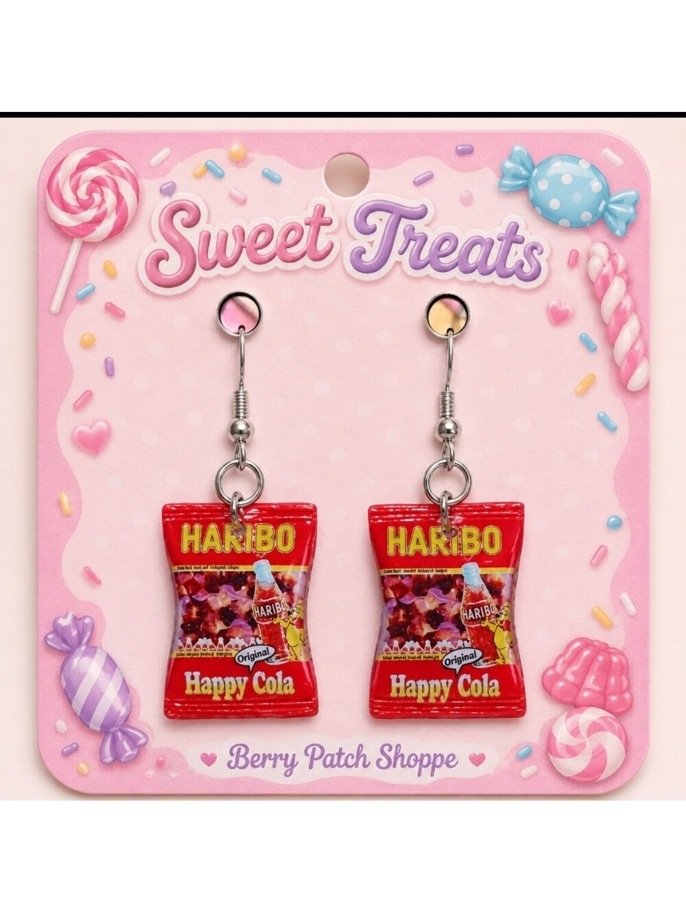 Fun Jewelry Mini Haribo Happy Cola Gummies Candy Hypoallergenic Earrings